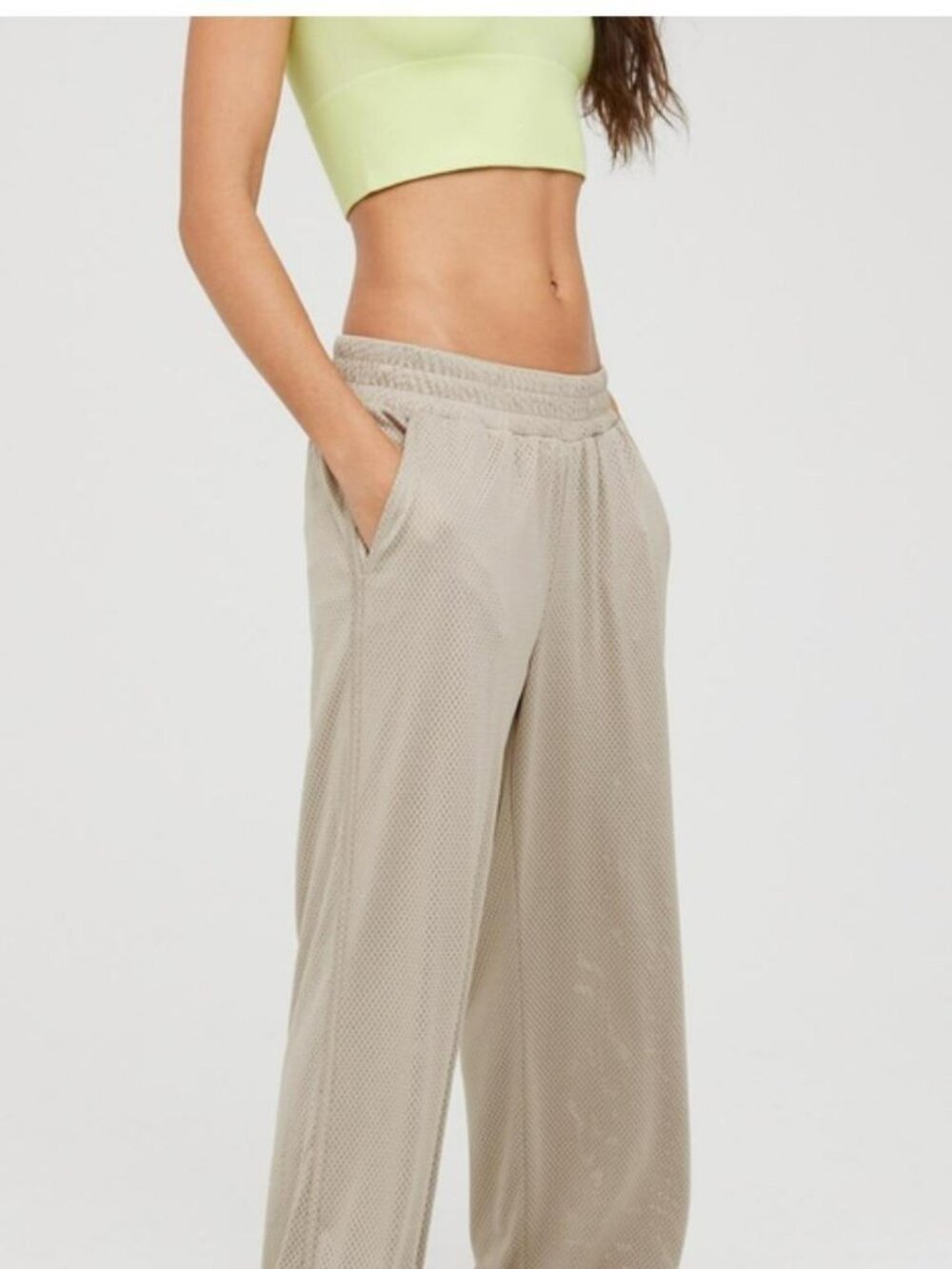 Aerie OFFLINE Mesh Wide Leg Pants w/ Built-In Shorts Tan Taupe Size Medium